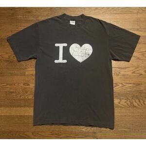Basketcase Gallery Mens Medium Faded Black Gray I LOVE Graphic Tee Shirt Heart